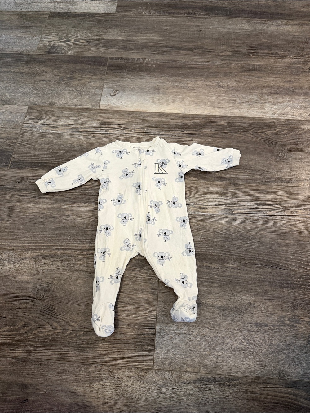 Pekkle Baby One-Piece Footed Pajamas - Cream with Gray Koala Print